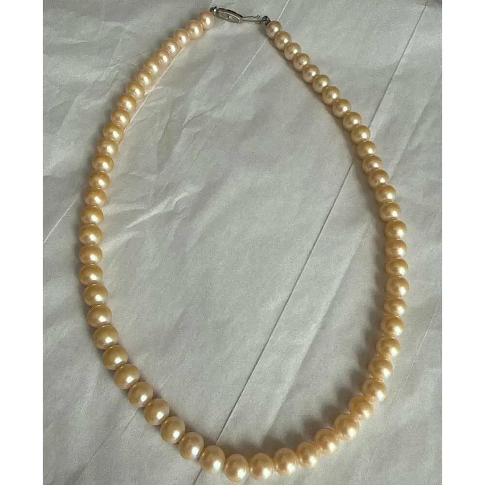 Vintage Made in Japan Faux Pearl Necklace Champagne Cream Mid Century Jewelry